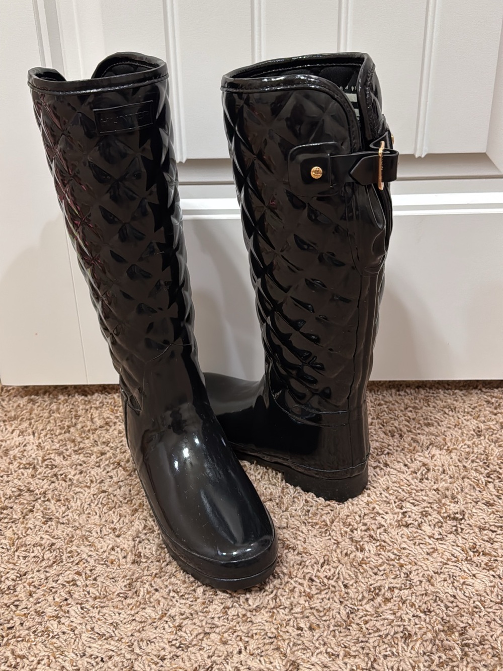 NEW Hunter Women's Quilted Gloss Black Rain Boots